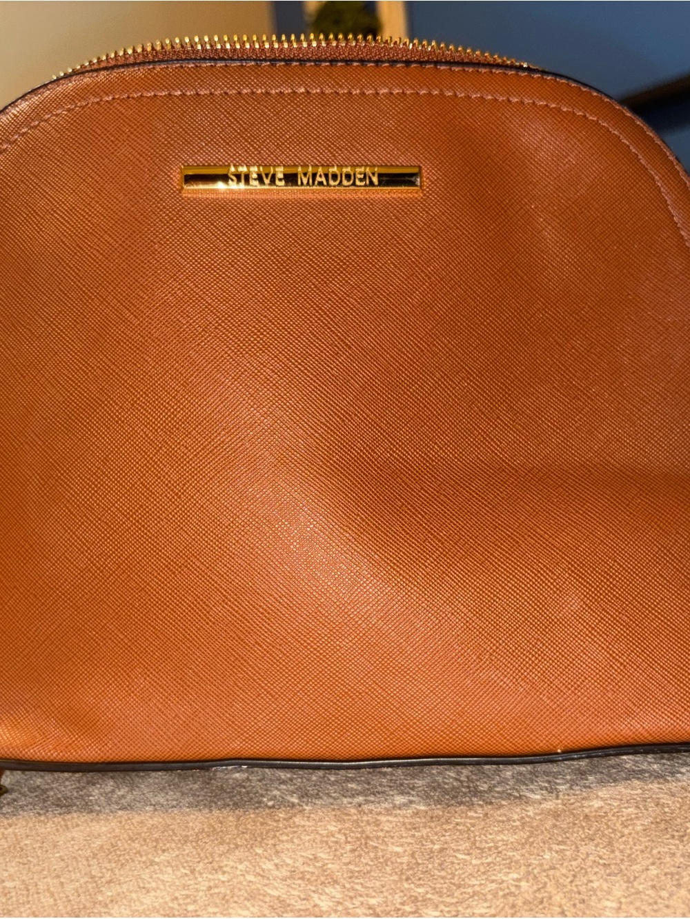 Steve Madden Cognac Saffiano Cosmetic Case with Gold Hardware